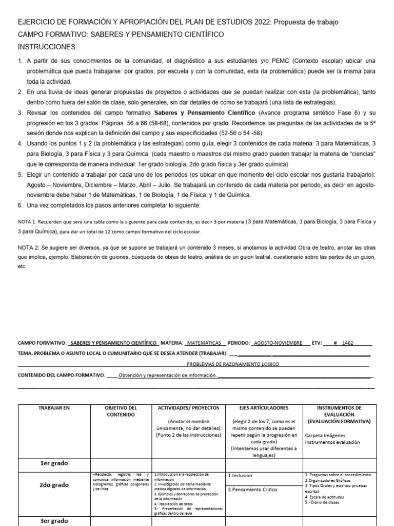EJERCICIO DE FORMACIÓN Y APROPIACIÓN DEL PLAN DE ESTUDIOS 2022 ...