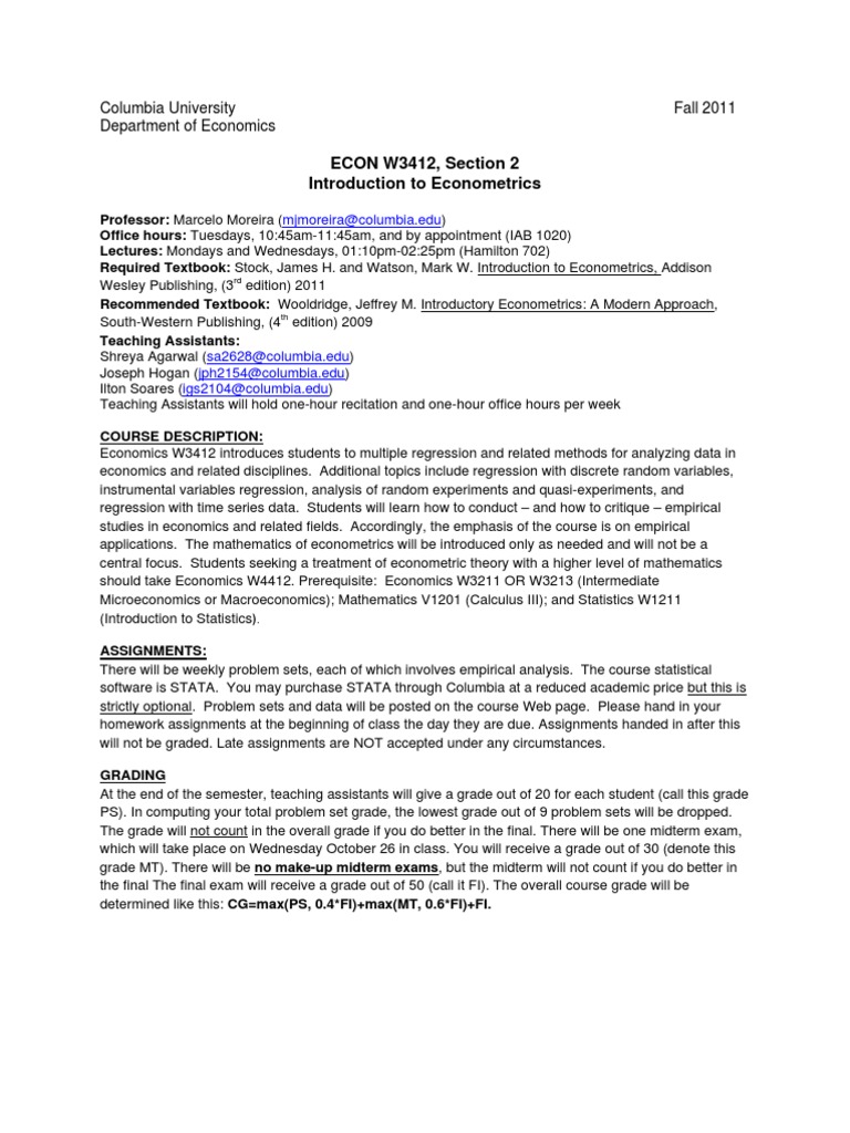 Syllabus | PDF | Econometrics | Regression Analysis