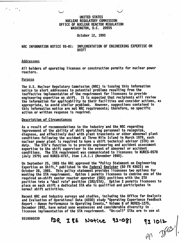 NRC Notice on Engineering Expertise Shift | PDF | Nuclear Regulatory ...