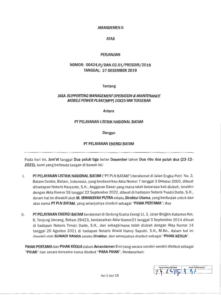 Amandemen II Perjanjian MPP Batam | PDF