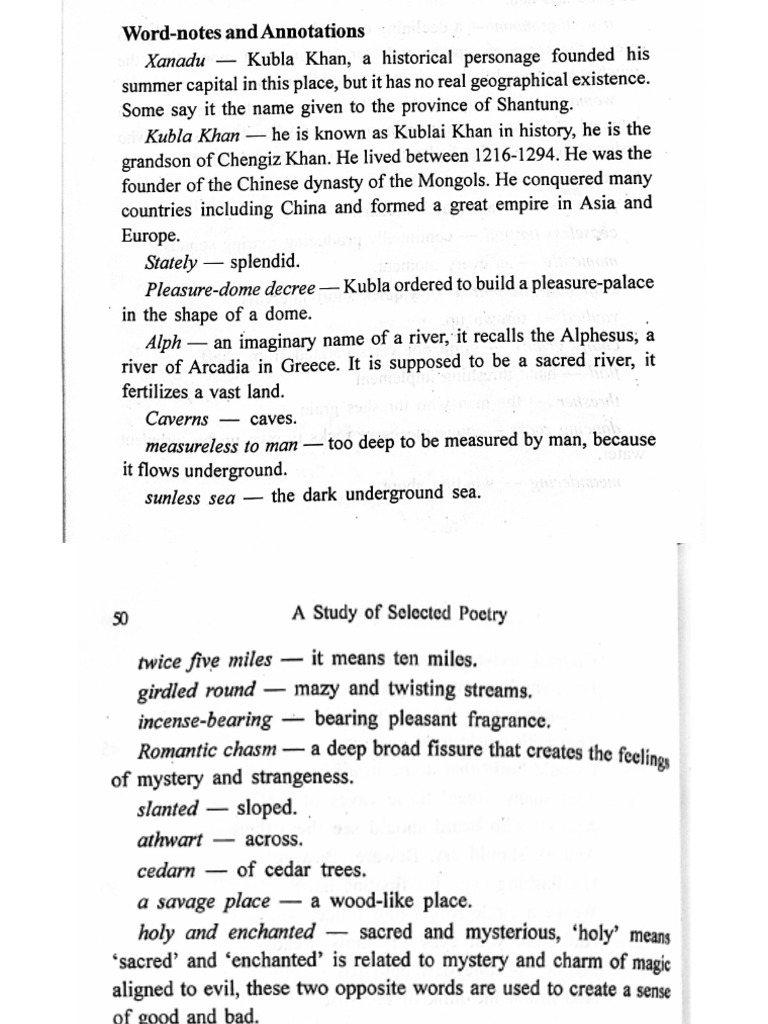 Annotations kubla khan pdf