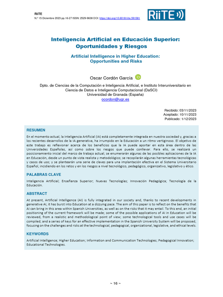 IA en Educación Superior: Oportunidades y Riesgos | PDF | Inteligencia ...