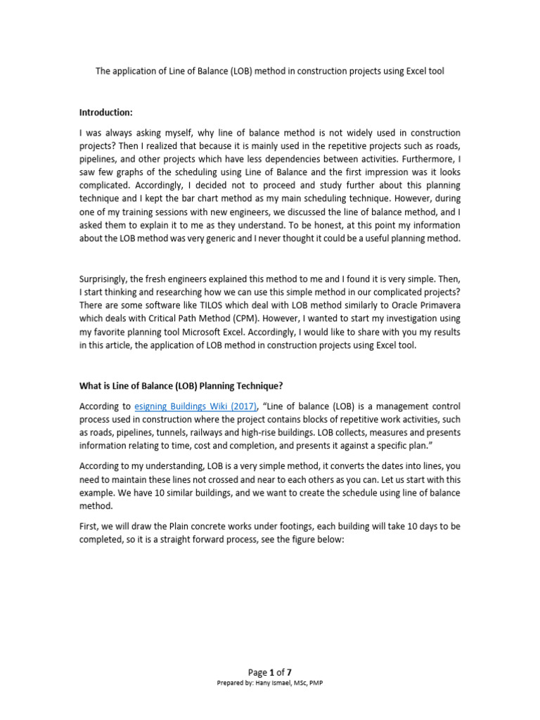 How to use line of balance in construction projects pdf microsoft excel
