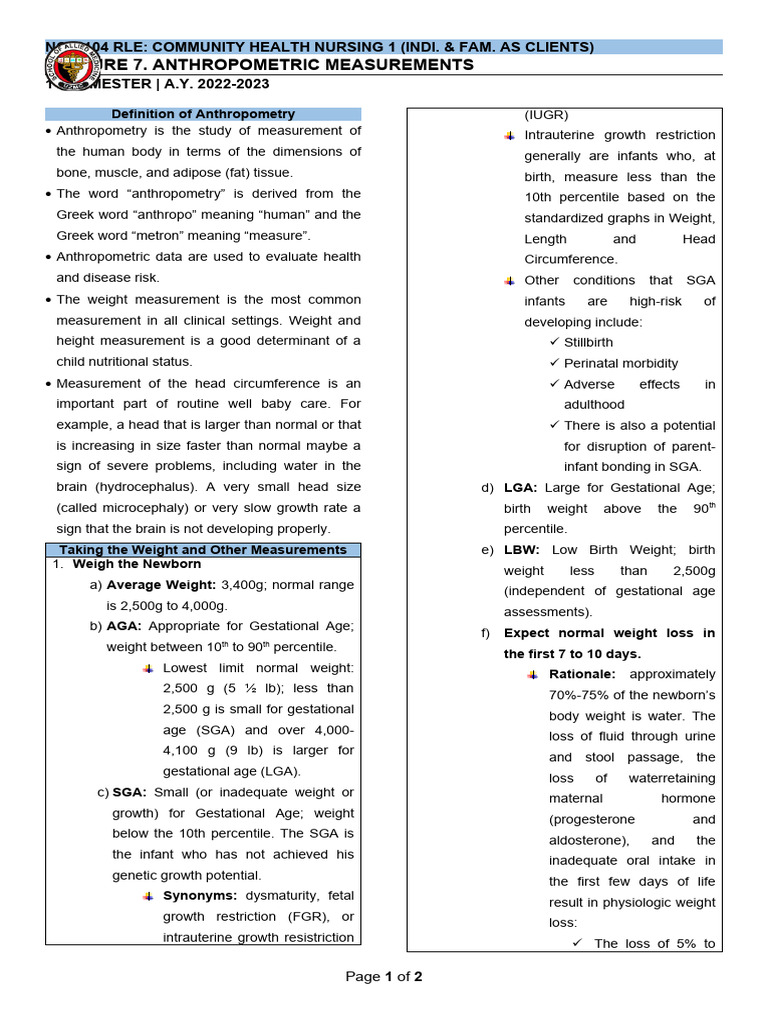 Lesson 7. Anthropometric Measurements | PDF | Medical Specialties ...