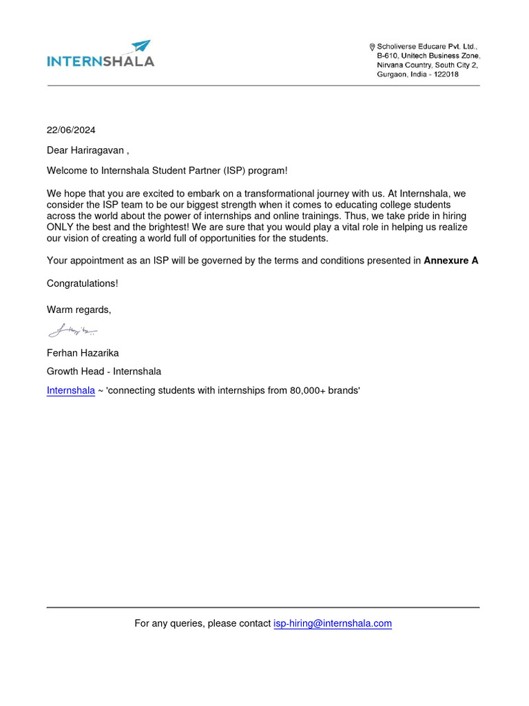 ISP 43 - Joining Letter | PDF | Social Media | Popular Culture & Media ...