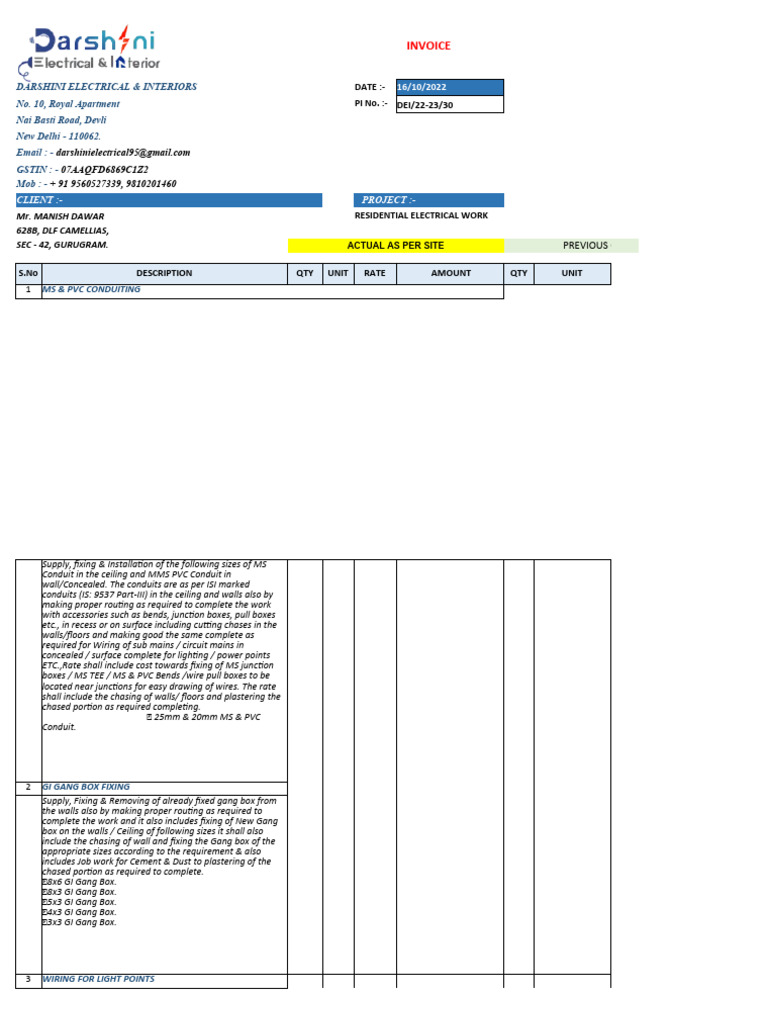 Residential Electrical Work Invoice | PDF | Electrical Wiring | Ac ...