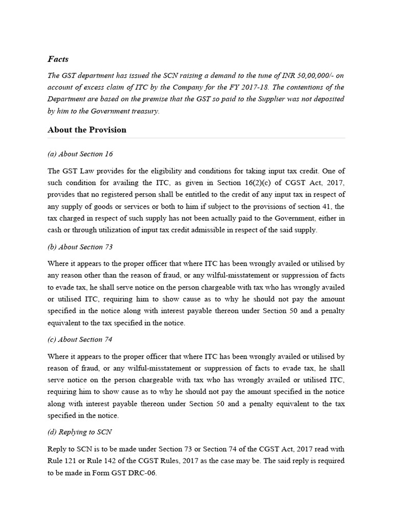 ITC Dispute and SCN Response Guidelines | PDF | Taxes | Supreme Court ...
