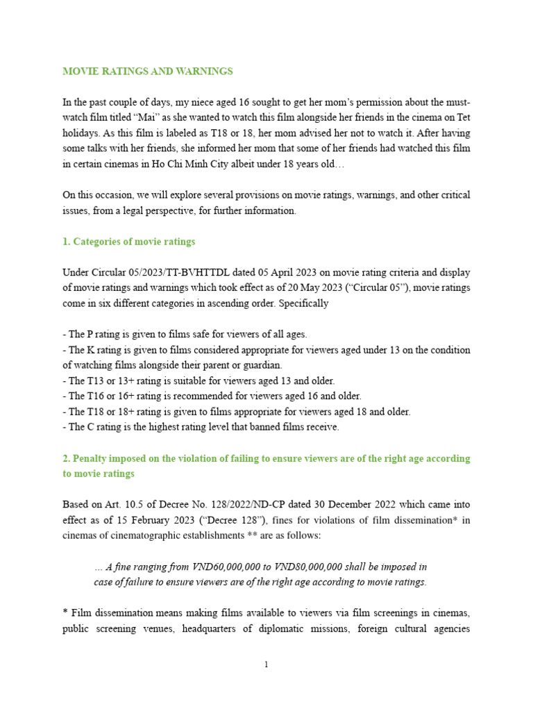 Movie Ratings: Legal Guidelines & Penalties | PDF | Cinematography