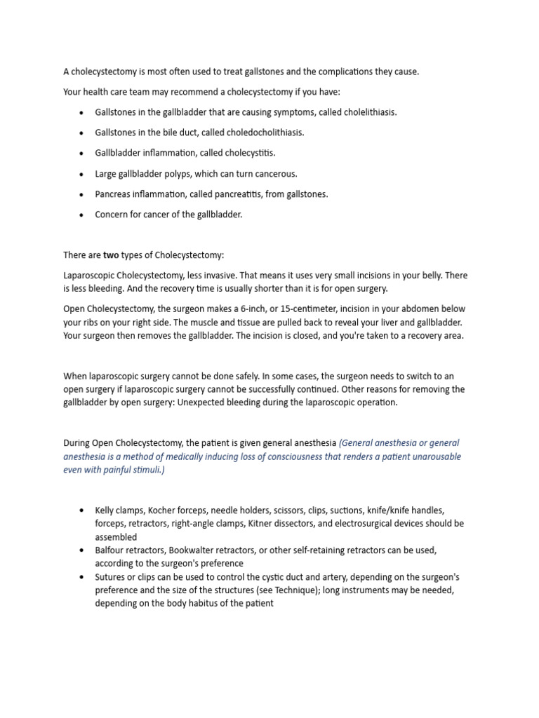Cholecystectomy Overview and Techniques | PDF | Gallbladder | Surgery
