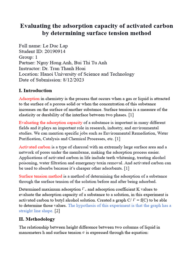 Adsorption Capacity of Activated Carbon | PDF | Adsorption | Chemistry