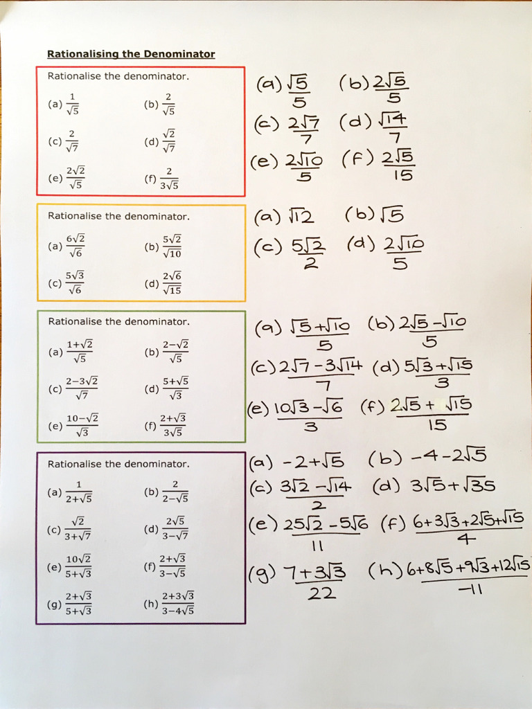 Rationalising The Denominator Practice Strips Answers - DR Austin Maths ...