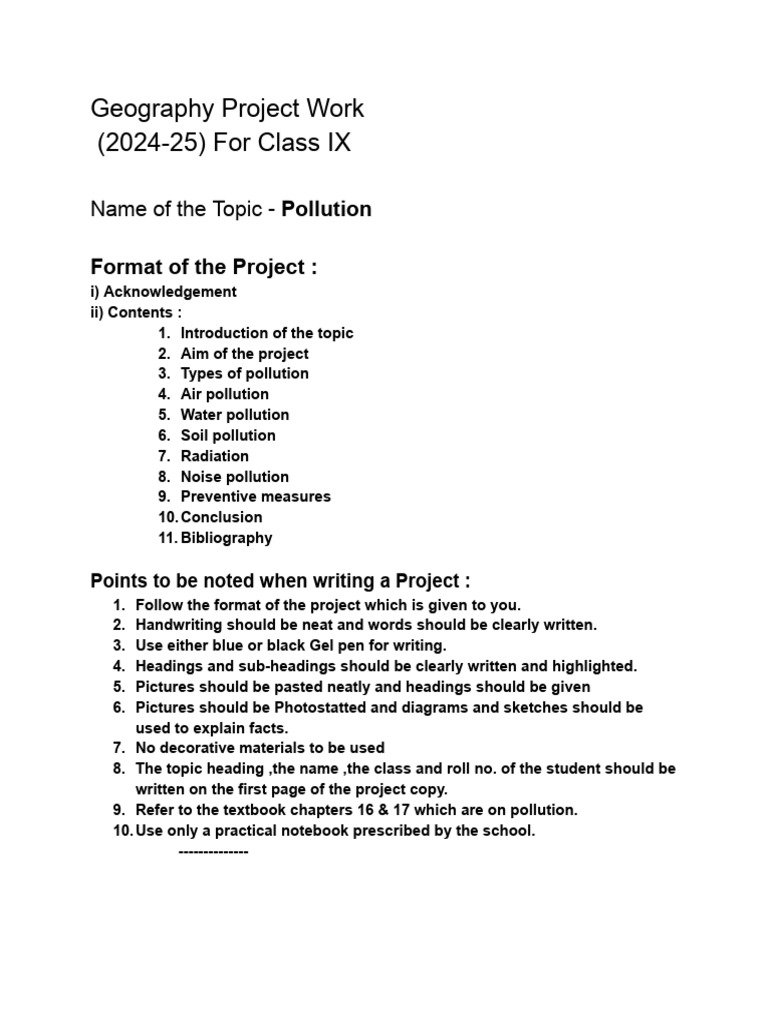 Class 9 Geography Project on Pollution | PDF | Art