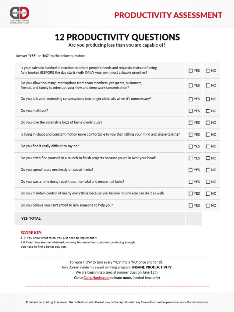 Productivity Assessment Questionnaire | PDF | Wellness