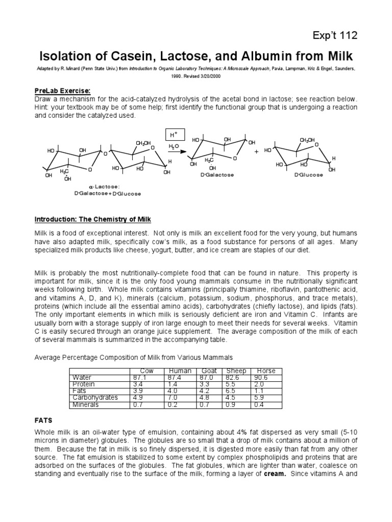 Isolation of Casein, Lactose and Albumin From Milk | PDF | Milk | Glucose
