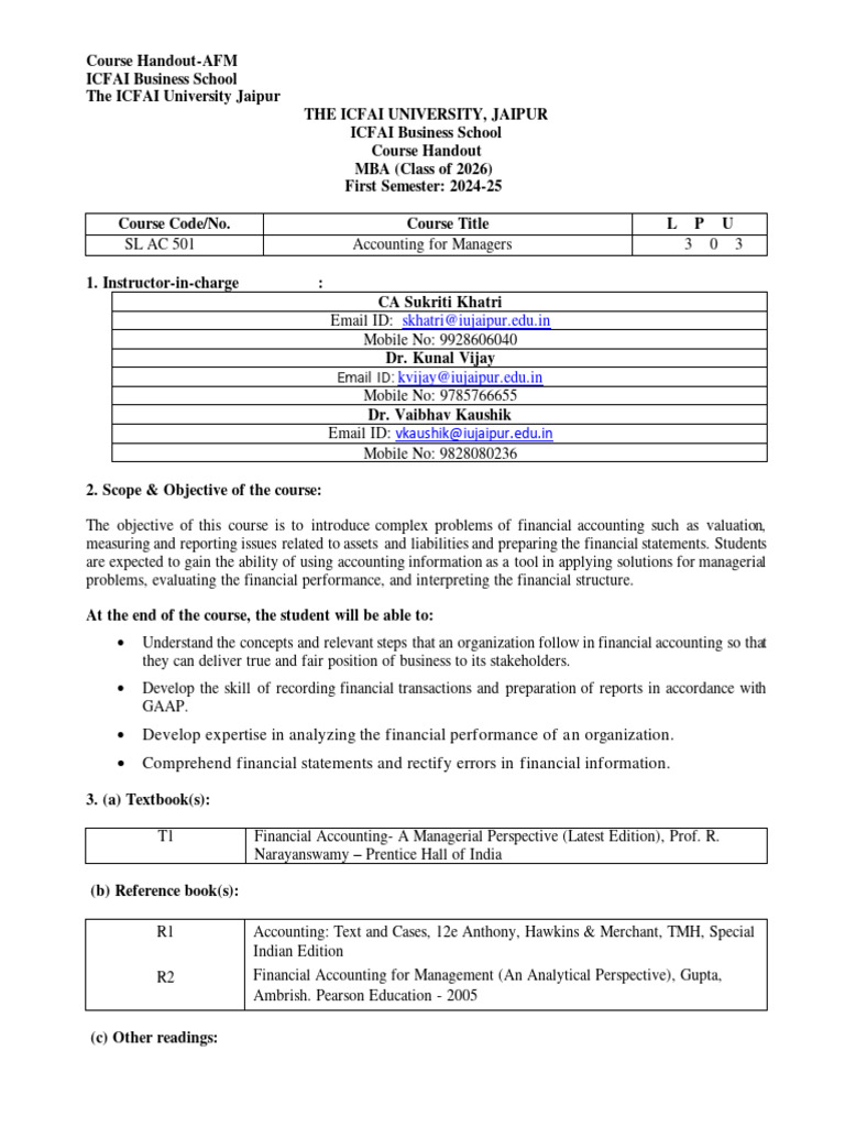 AFM Course Handout 2024 | PDF | Accounting | Financial Statement