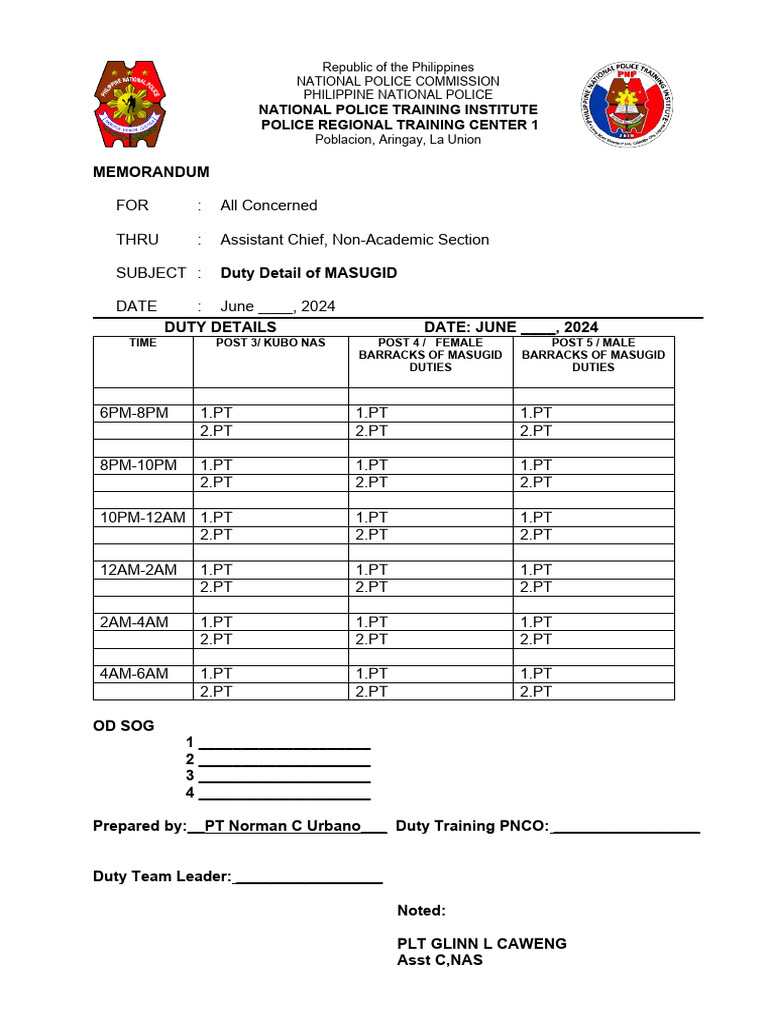 Duty Detail New | PDF