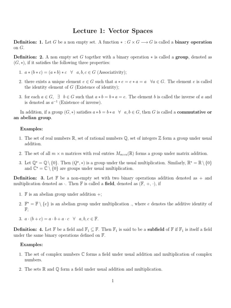 Introduction to Vector Spaces and Fields | PDF | Group (Mathematics ...