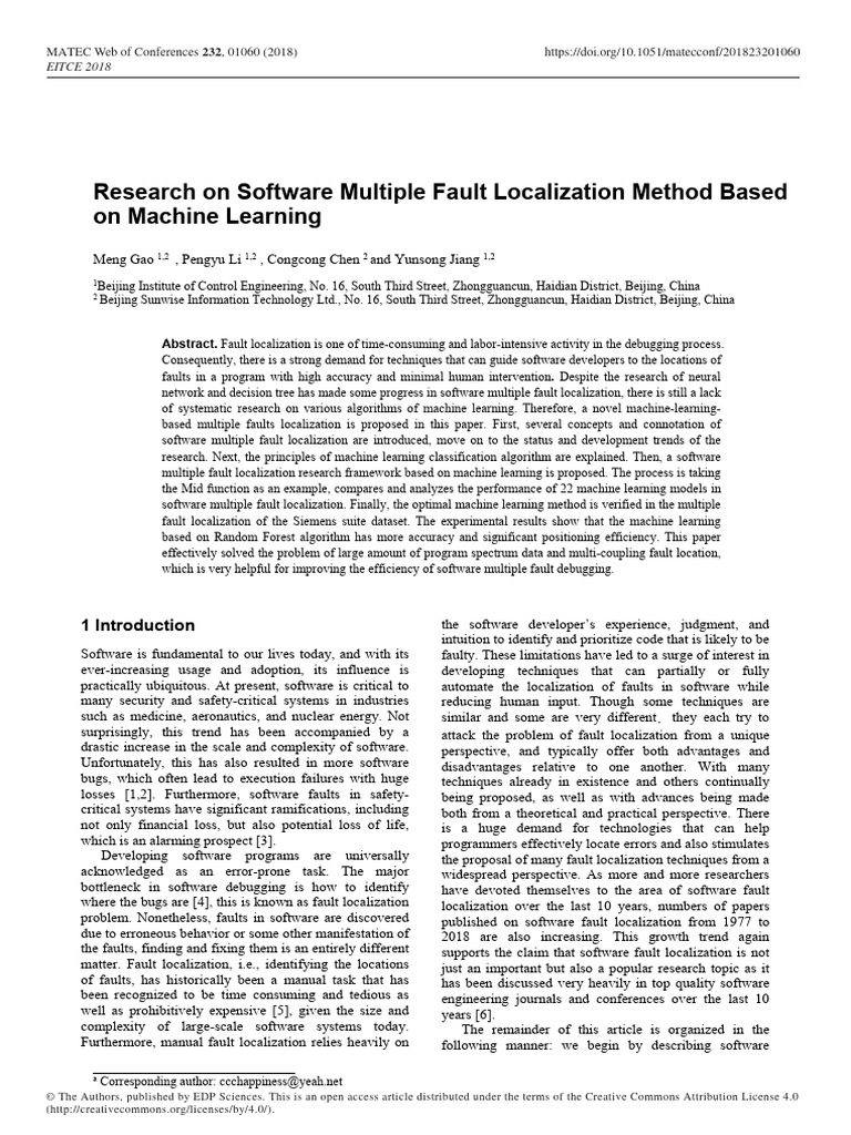 Machine Learning for Software Fault Localization | PDF | Statistical ...