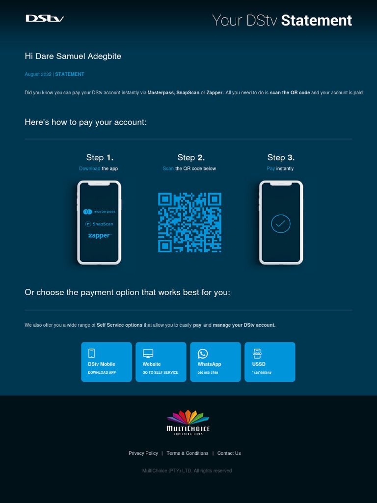 DStv Payment and Account Statement Guide | PDF | Qr Code | Service ...