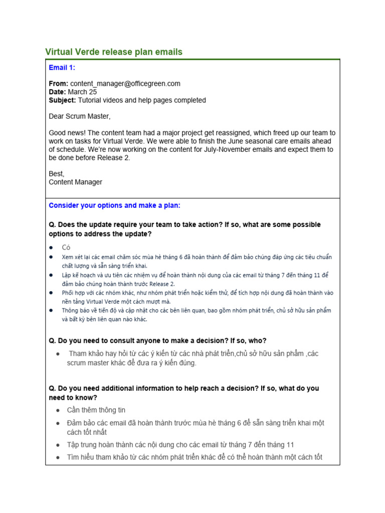 Activity Template Emails For The Release Plan | PDF