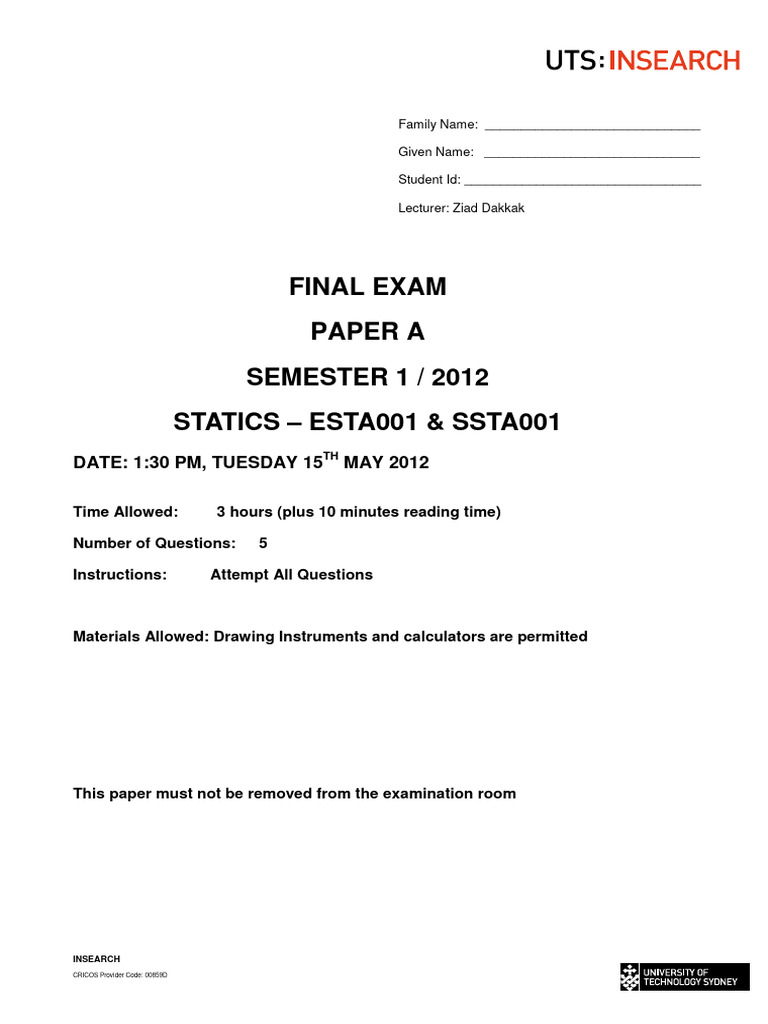 Statics Final Exam S2 2012 A Pdf Drop Liquid Mechanics