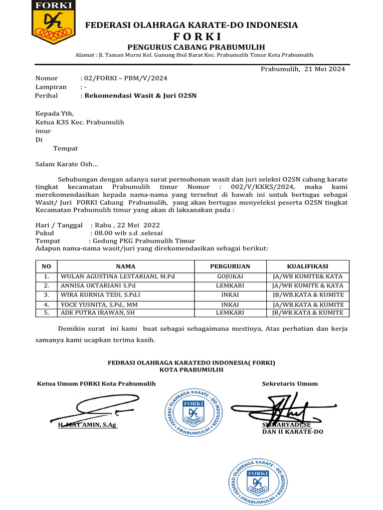 Rekomendasi Wasjur 02SN Kec. Pbm. Timur | PDF