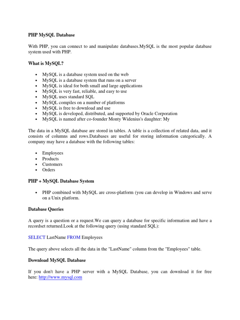 Unit 4 - PHP 0 Mysql Notes | Download Free PDF | My Sql | Computing