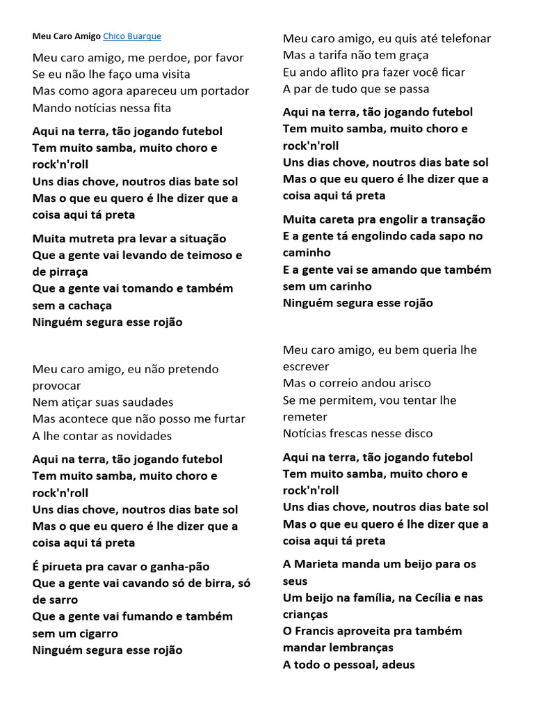 Meu Caro Amigo Chico Buarque Pdf