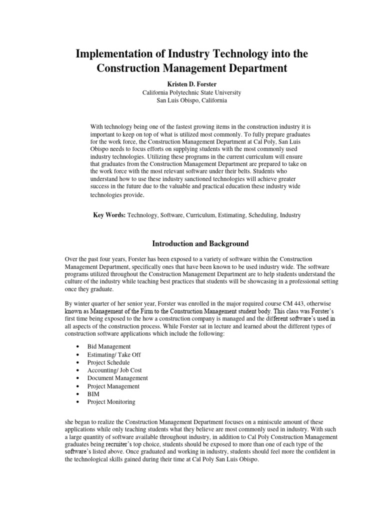 Implementation of Industry Technology Into The Construction Manag | PDF ...
