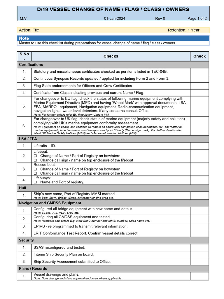 D-19 Vessels Change of Name Flag Class Owners | PDF | Oil Tanker | Ships