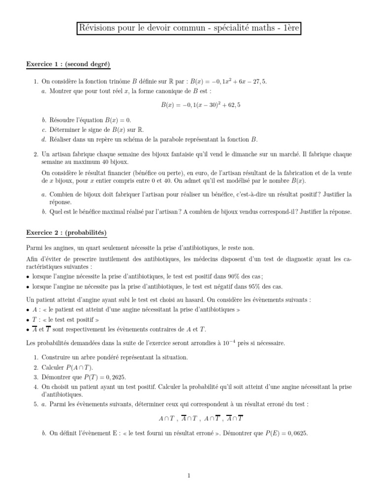 Révisions Maths Première Spécialité | PDF | Tangente (géométrie) | Courbe