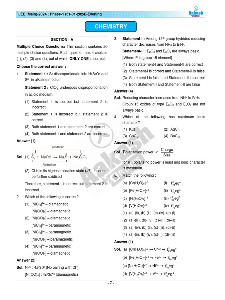 JEE Main 2024 Chemistry Phase-1 Questions | PDF | Chemistry | Chemical ...