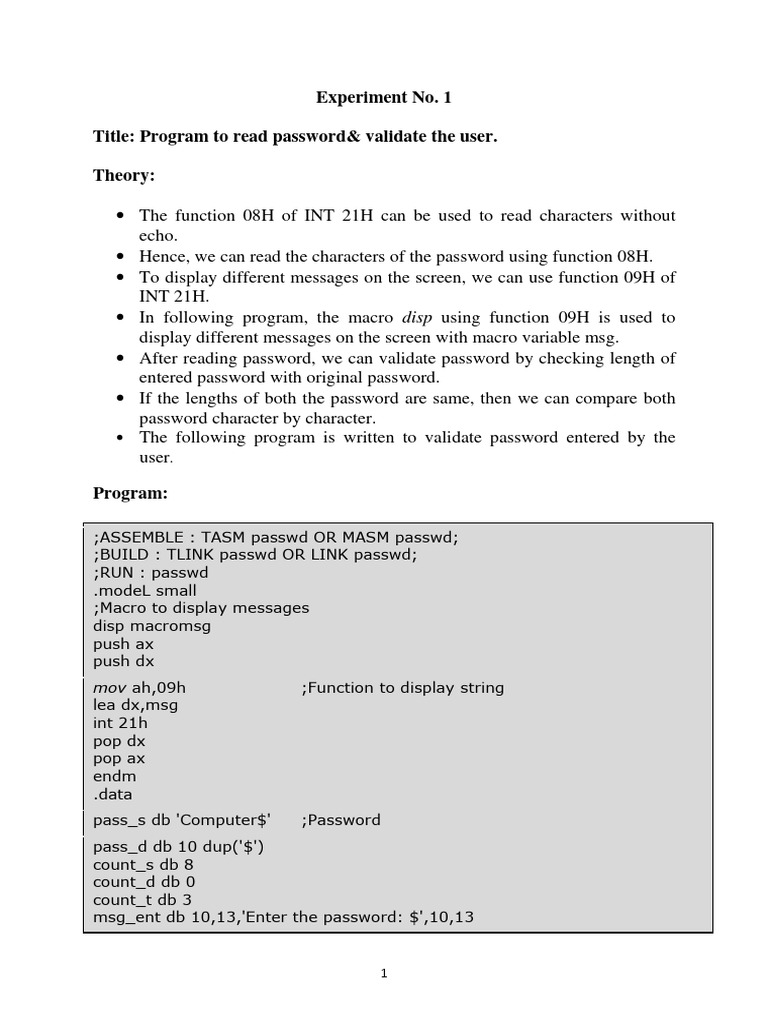 Password Validation Program in Assembly | PDF | Computer Science ...