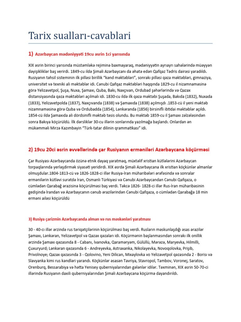 Tarix Suallar Ve Cavablar | PDF