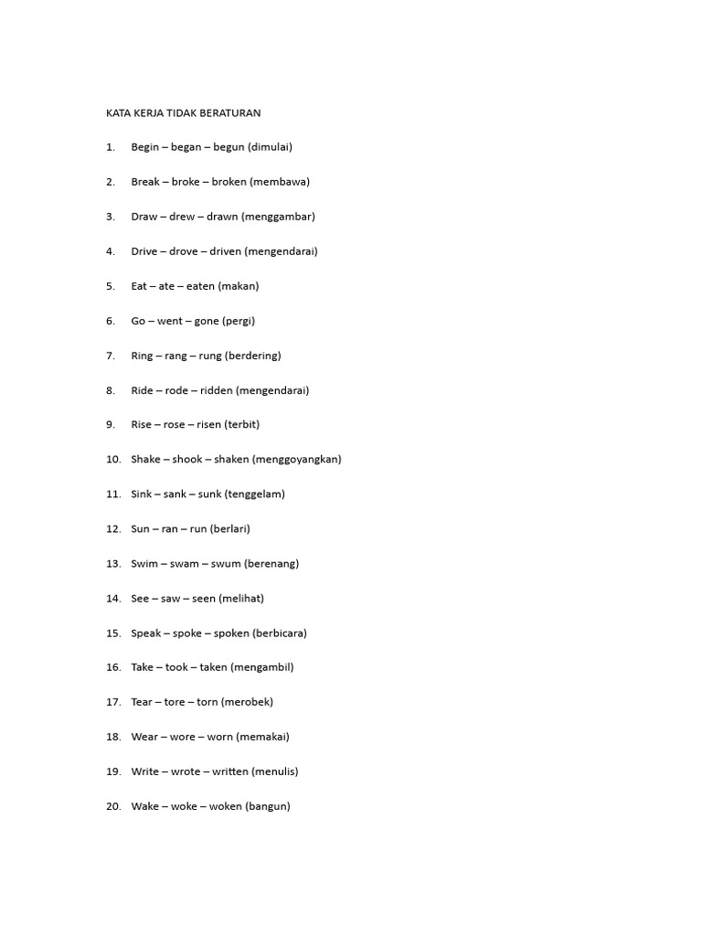 20 Kata Kerja Tidak Beraturan | PDF | Language Arts & Discipline
