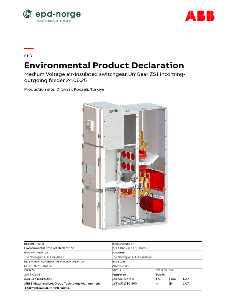 NEPD 5974 5102 Medium Voltage Air Insulated Switchgear UniGear ZS1 ...