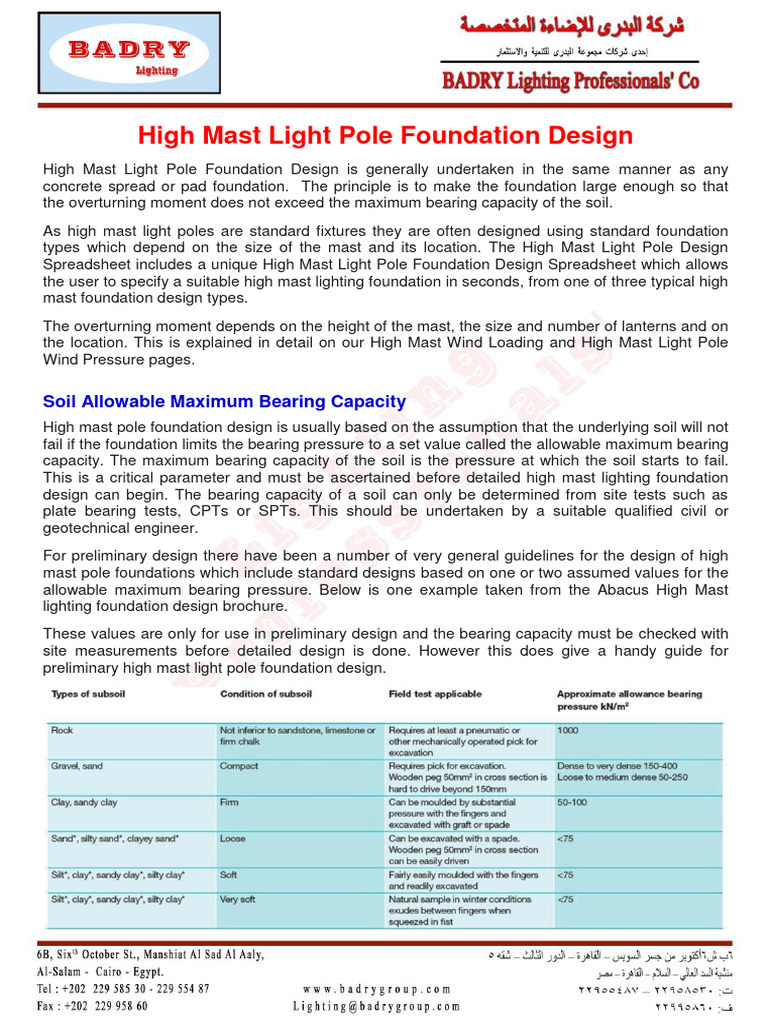 BADRY High Mast Foundation Design Manual | PDF | Concrete | Foundation ...