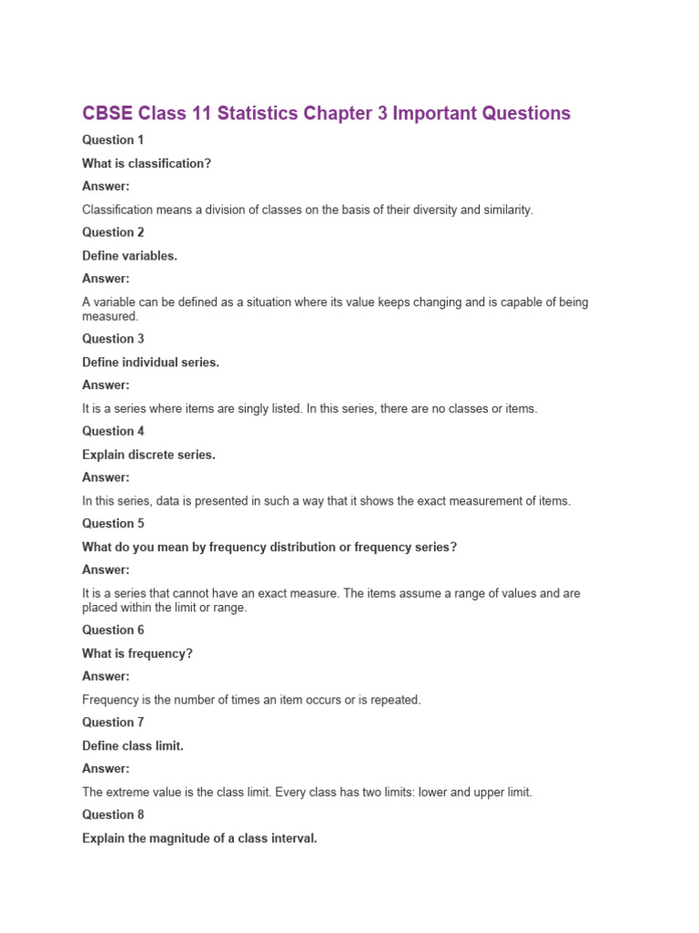 Cbse class 11 statistics chapter 3 important questions pdf