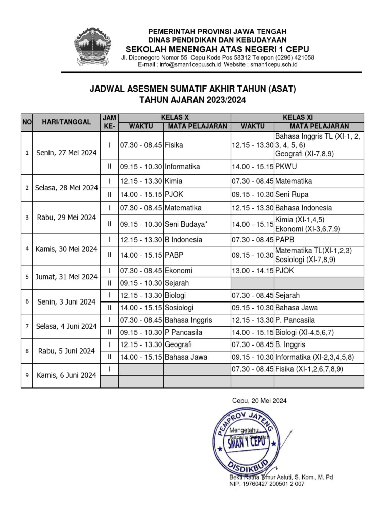 Jadwal Asat Sma 2024 New Pdf