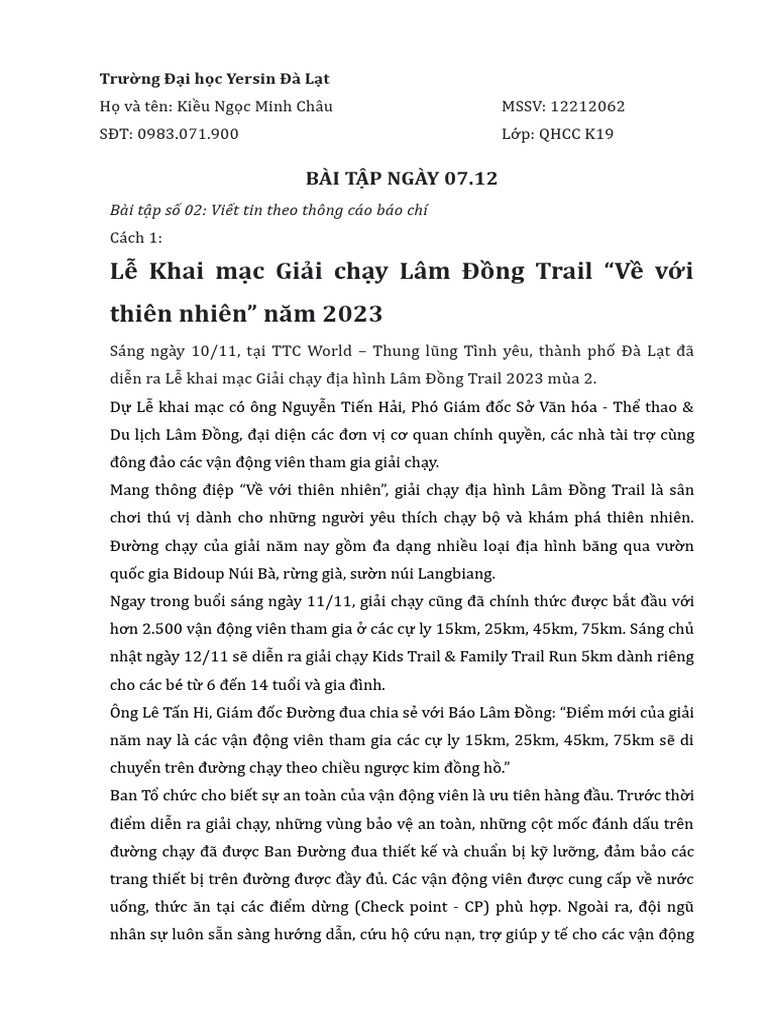 Bai Tap 07.12 - Lam Dong Trail | PDF