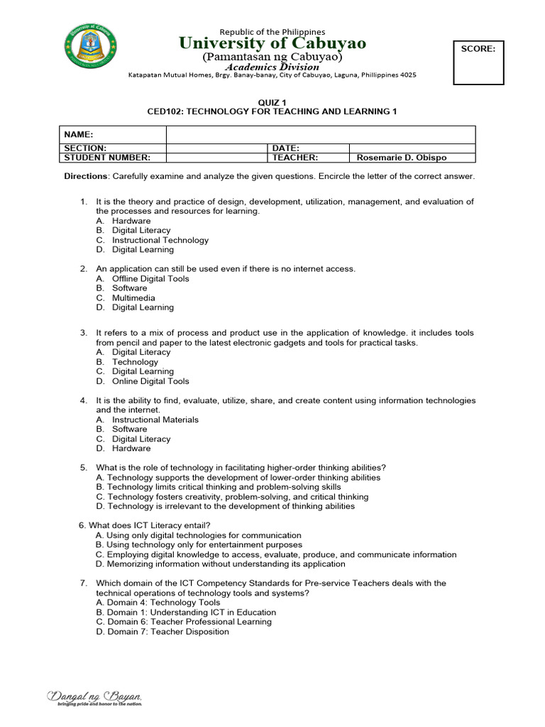 Ced 102 Q1 With Key Pdf Educational Technology Teachers