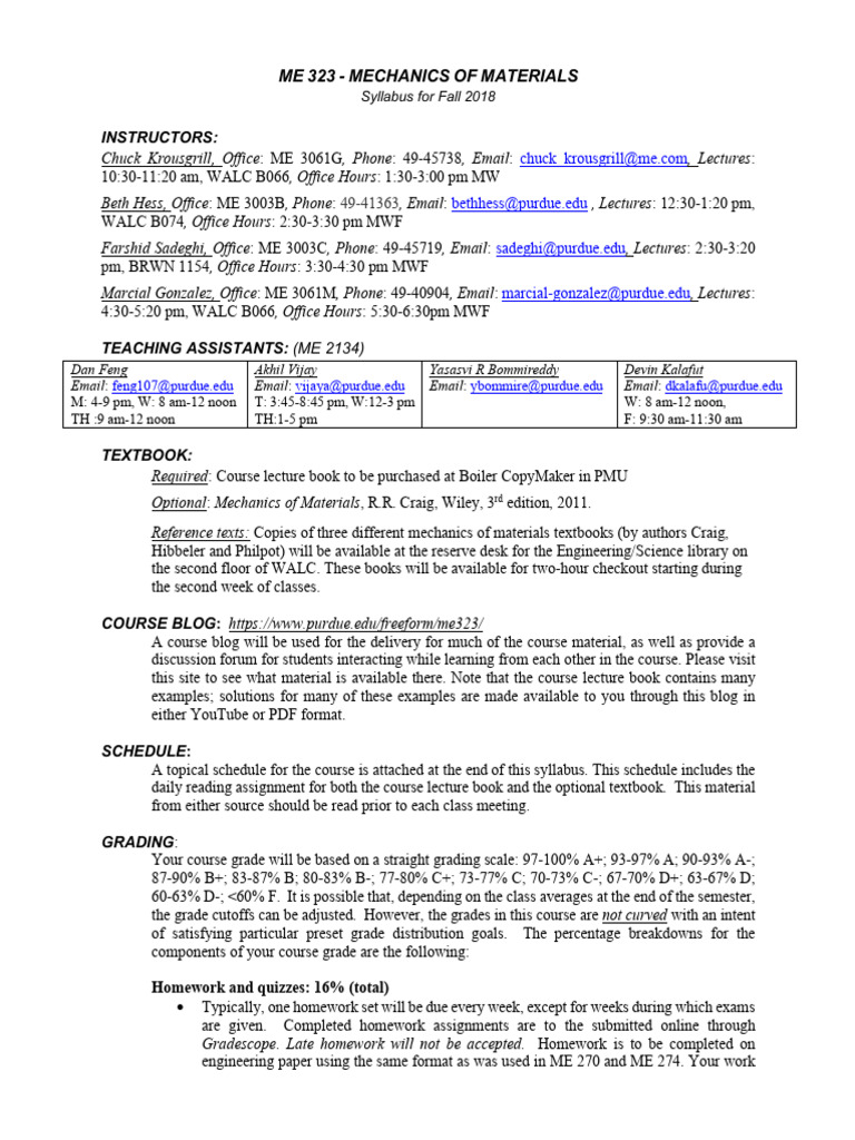 ME 323 Mechanics of Materials Syllabus | PDF | Human Communication ...