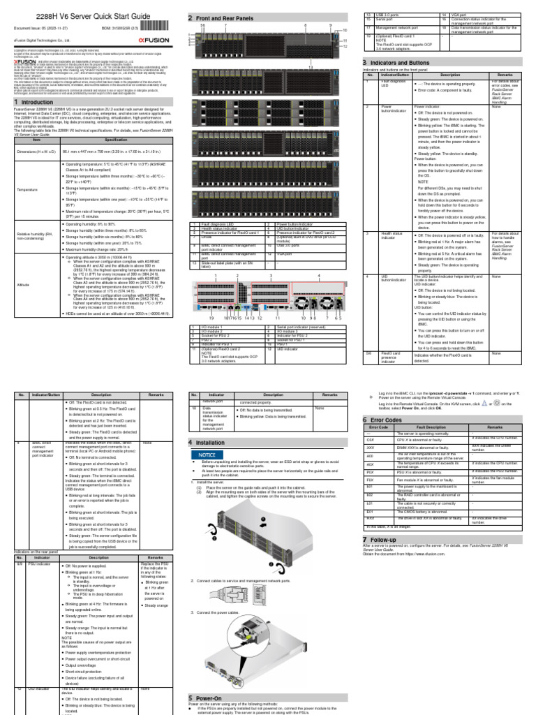 FusionServer 2288H V6-32DIMM Server Quick Start Guide | PDF | Cloud ...