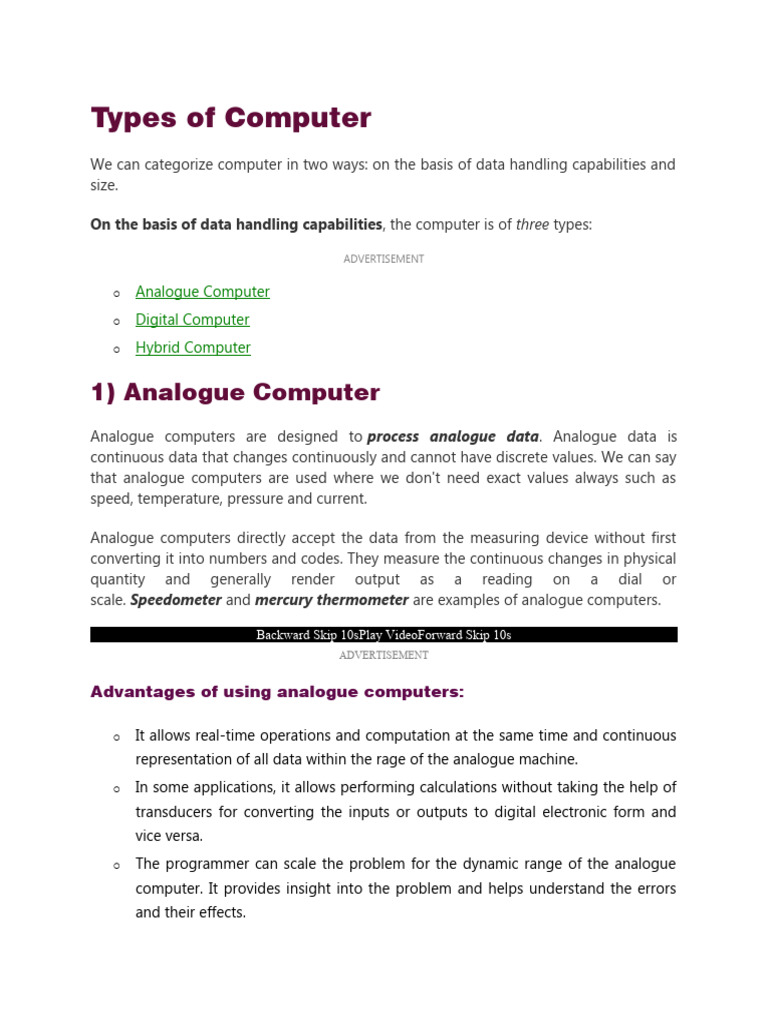 Types of Computer | PDF | Microprocessor | Central Processing Unit