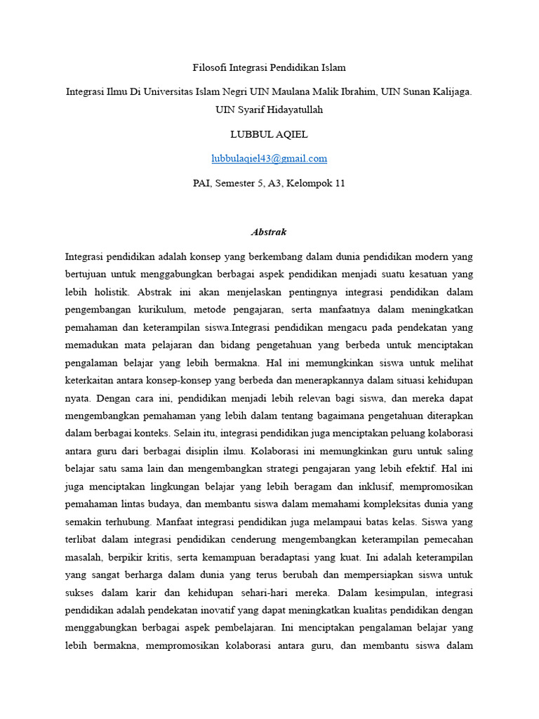 Integrasi Pendidikan Islam Modern | PDF