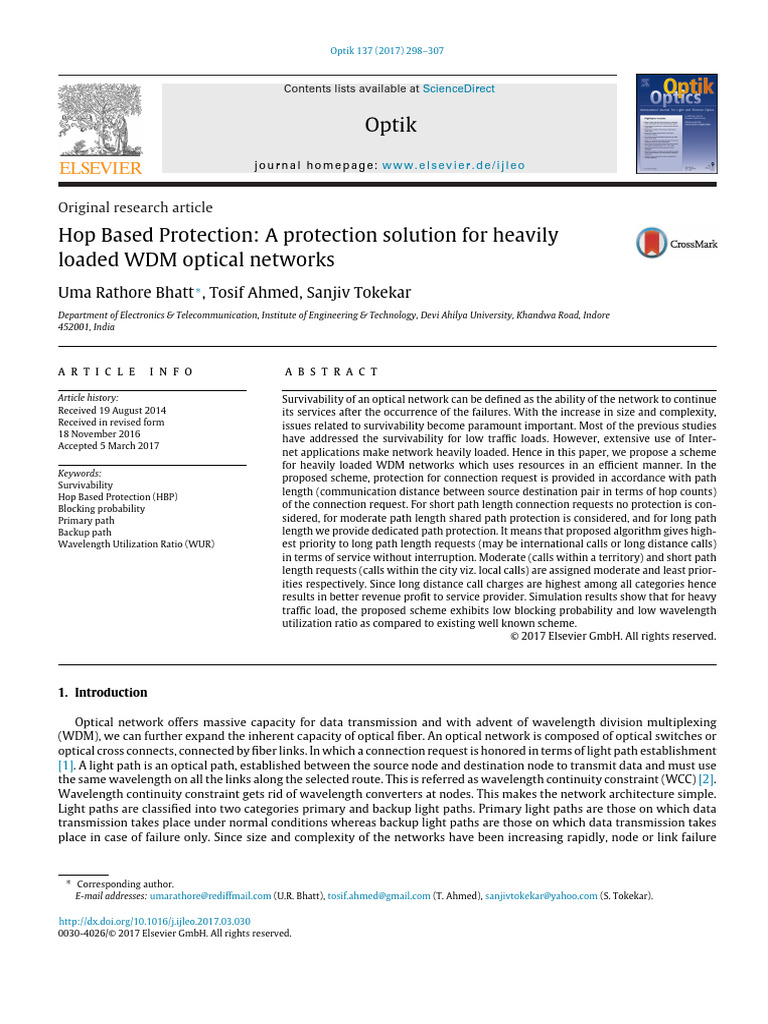 Hop-Based Protection for WDM Networks | PDF | Routing | Computer Network