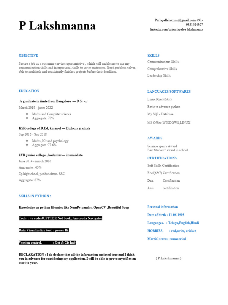 Fresher Resume | PDF | Python (Programming Language) | Software