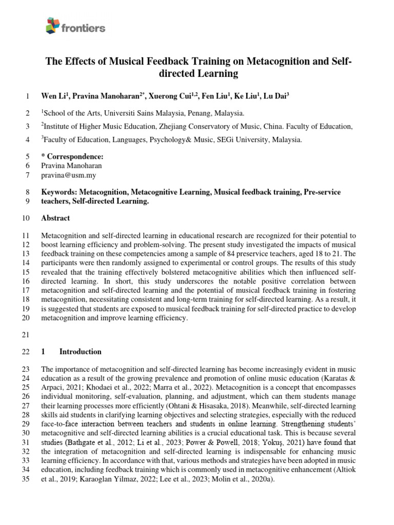 260923-04LiWen FORMATTED | PDF | Metacognition | Learning