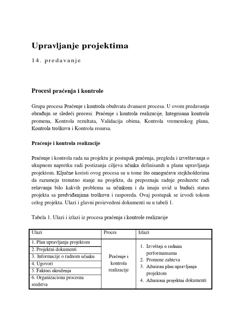 Upravljanje Projektima: Procesi Praćenja I Kontrole | PDF