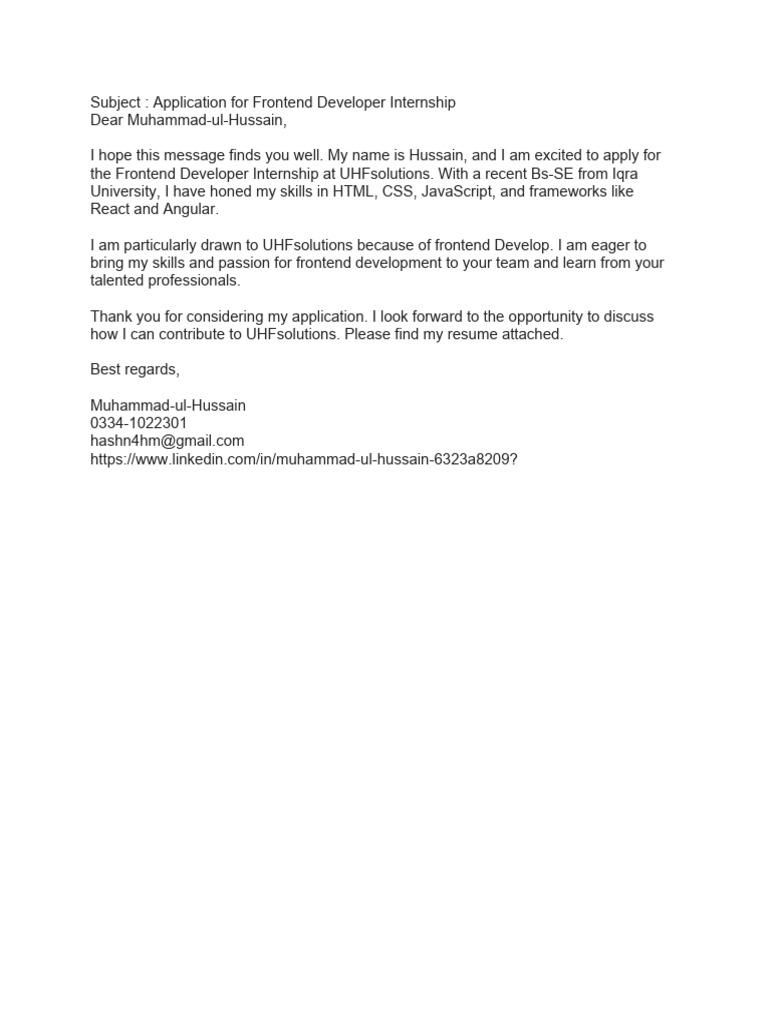 Frontend Developer Internship Application | PDF